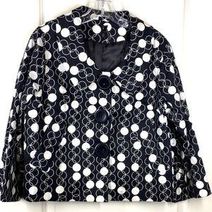 New LAPIS M  Black White Cropped Blazer Jacket Geometric circles polkadot